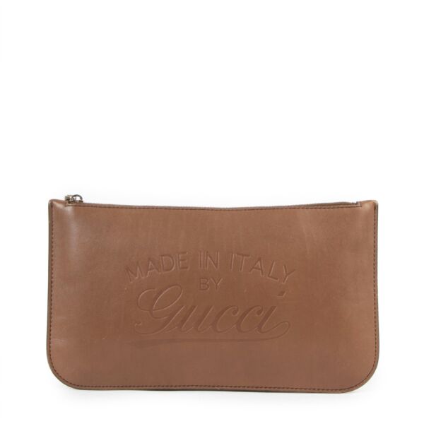 Gucci Brown Leather Logo Clutch
