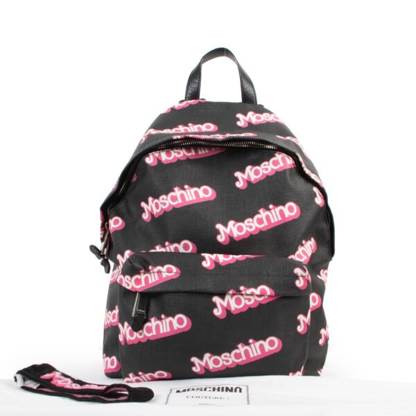 Moschino Sping/Summer 2015 Black Barbie Pink Logo Backpack
