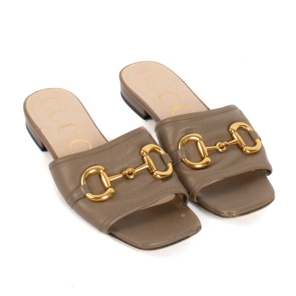Gucci Taupe Leather Horsebit Flats - size 36