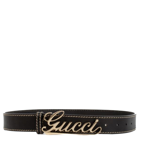 Gucci Dark Brown Logo Belt - size 80