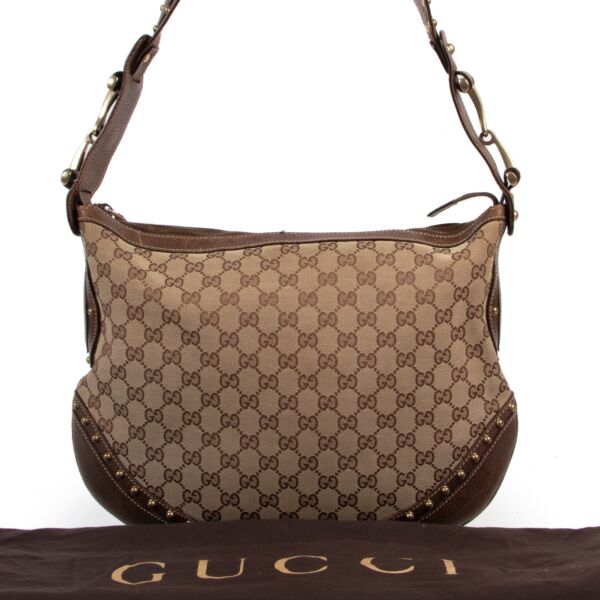 Gucci GG Canvas Stud Pelham Web Small Hobo Bag
