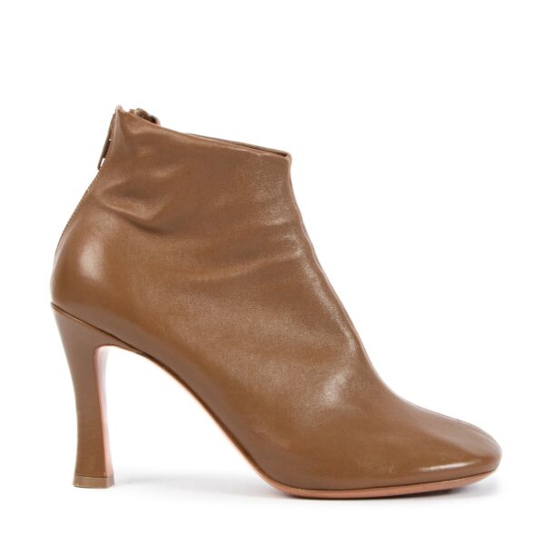 Celine Taupe Leather Heeled Ankle Boots - size