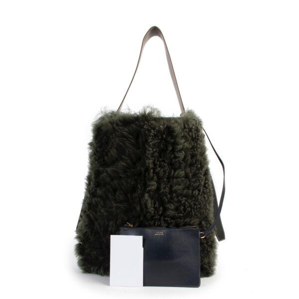 Céline Seau Sangle Green Wool Shoulder Bag