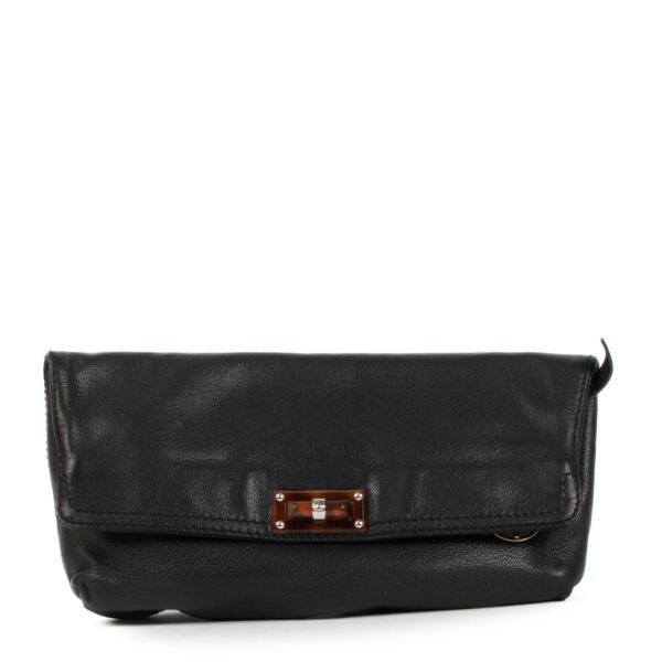 Lanvin Turnlock Black Leather Fold Over Clutch