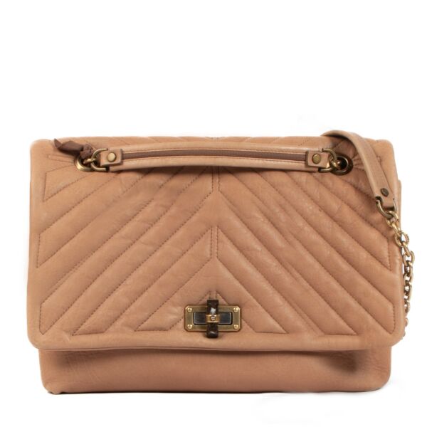 Lanvin Happy Large Taupe Quilted Lambskin Shoulder Bag