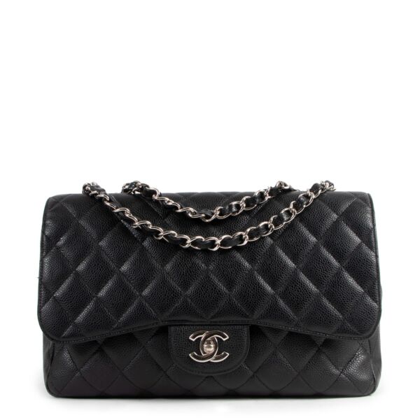 Chanel Black Caviar Leather Large Classic Single Flap Bag