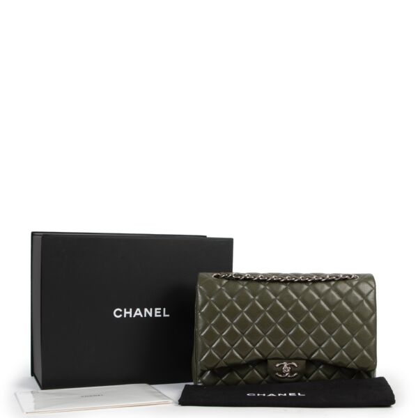 Chanel Khaki Caviar Quilted Leather Maxi Double Classic Flap Bag