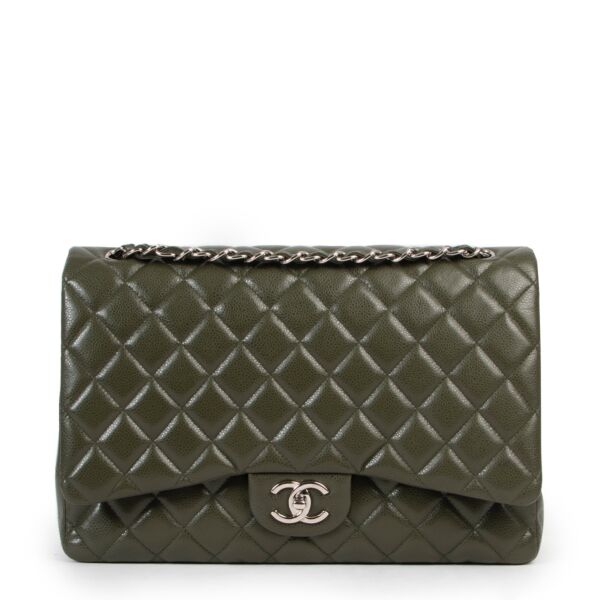 Chanel Khaki Caviar Quilted Leather Maxi Double Classic Flap Bag