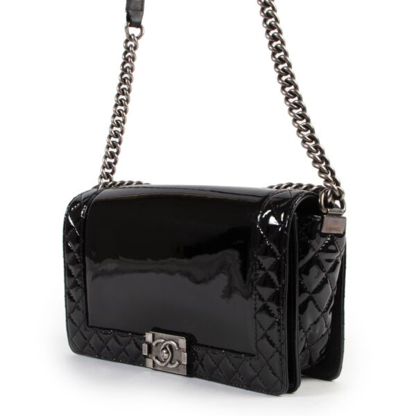 Chanel Patent Leather Large Boy Reverso Bag