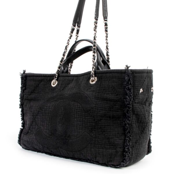 Chanel Double Face Medium Deauville Fringe Canvas Shopping Tote Bag