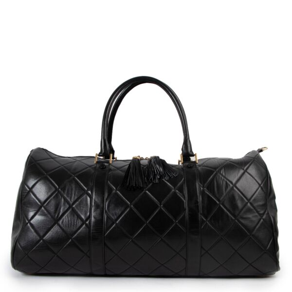 Chanel Black Quilted Lambskin Vintage Large Boston Travel Bag 