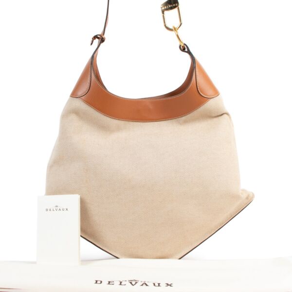 Delvaux Satan Beige Canvas Shoulder Bag 