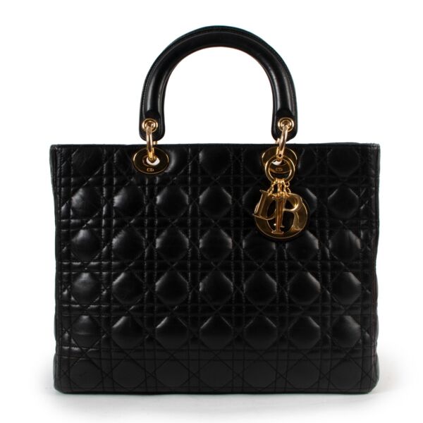Christian Dior Black Large Lady Dior Cannage Lambskin Bag