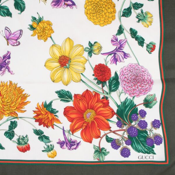 Gucci Dahlia Flora Print Silk Scarf