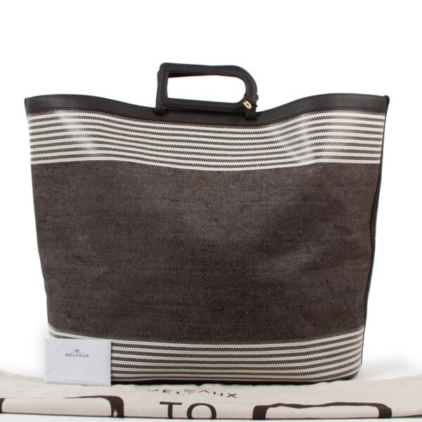 Delvaux D To D XL Toile Sangle Taurillon Ebène Tote Bag