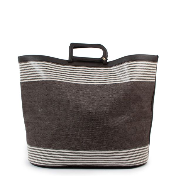 Buy an authentic original Delvaux D To D XL Toile Sangle Taurillon Ebène Tote Bag in very good condition at Labellov Antwerp.