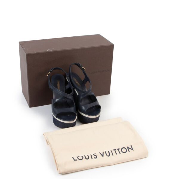 Louis Vuitton Denim Wedge Sandals - size 36.5