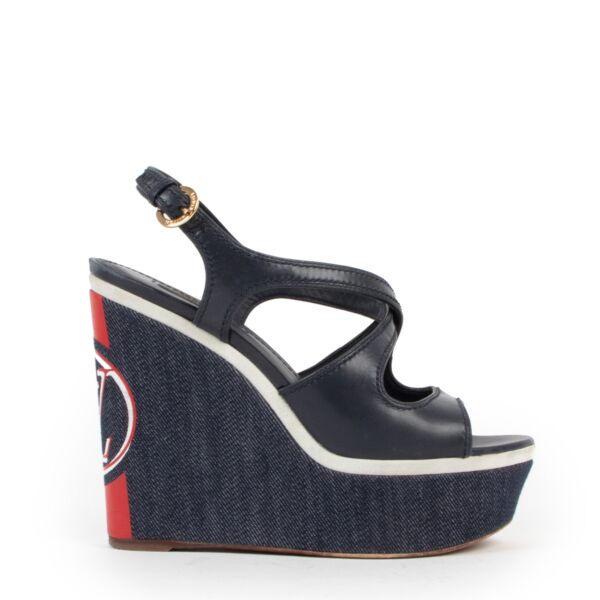 Louis Vuitton Denim Wedge Sandals - size 36.5