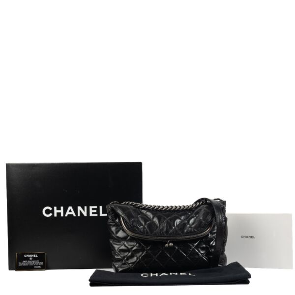 Chanel Black Glazed Calfskin Leather Folding Crossbody Bag