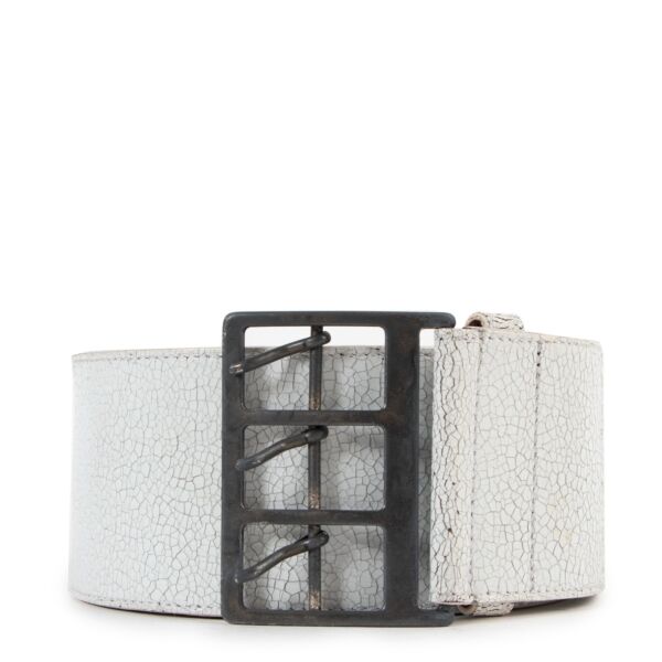 Dries Van Noten White Cracked Effect Leather Belt - Size 85
