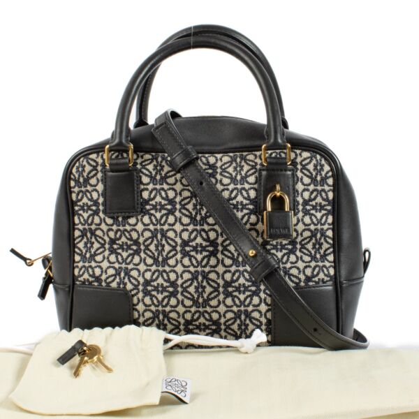 Loewe Black Canvas & Leather Anagram Amazona 19  Top Handle Bag