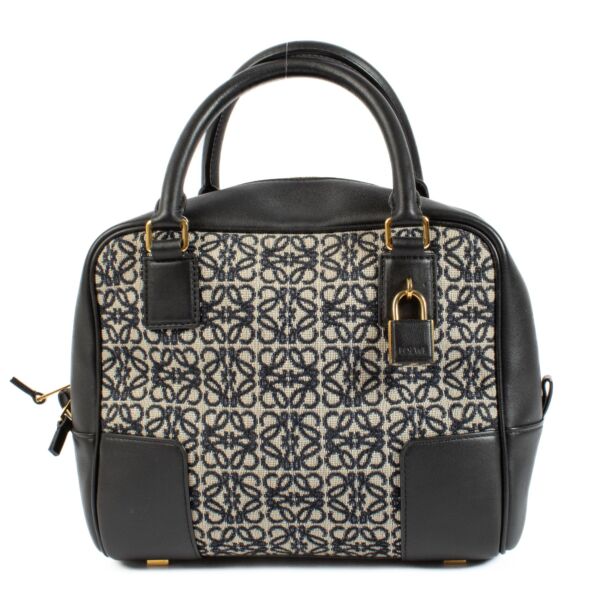 Buy authentic second hand Loewe Black Canvas & Leather Anagram Amazona 19 Top Handle Bag at Labellov.com 