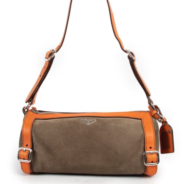 Shop safe online at Labellov in Antwerp this 100% authentic second hand Prada Green Nubuck Shoulder Bag