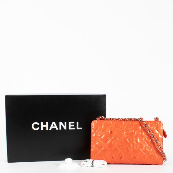 Chanel Orange Patent Lucky Symbols Pochette
