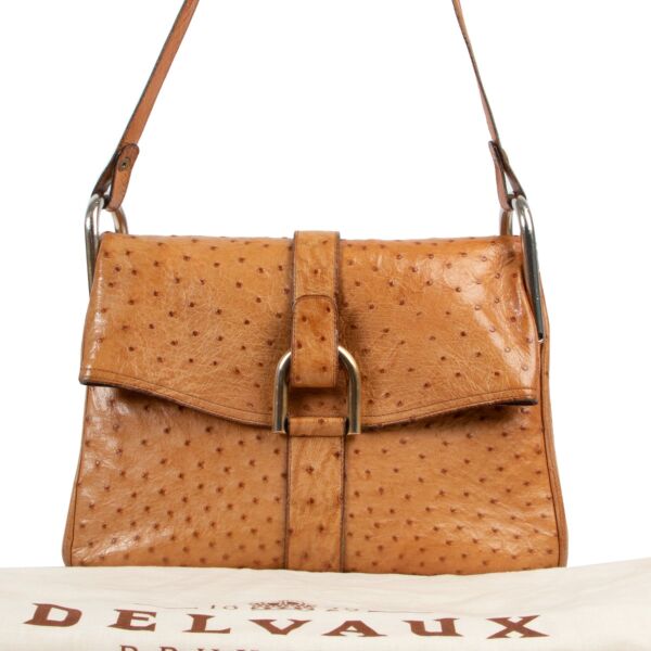 Delvaux Cognac Ostrich Givry Shoulder Bag