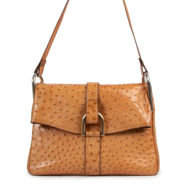 Delvaux Cognac Ostrich Givry Shoulder Bag