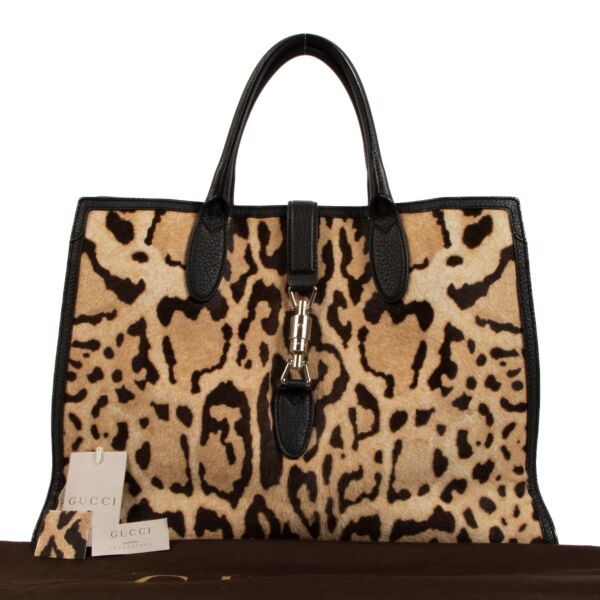 Gucci Leopard Print Pony Hair Soft Jackie Tote