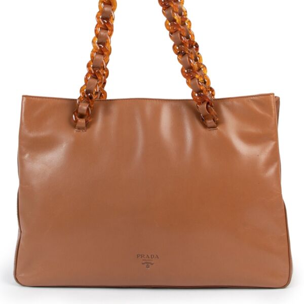 Shop authentic designer vintage Prada Tabacco Brown Bachelite Nappa Leather Shoulder Bag at Labellov.
