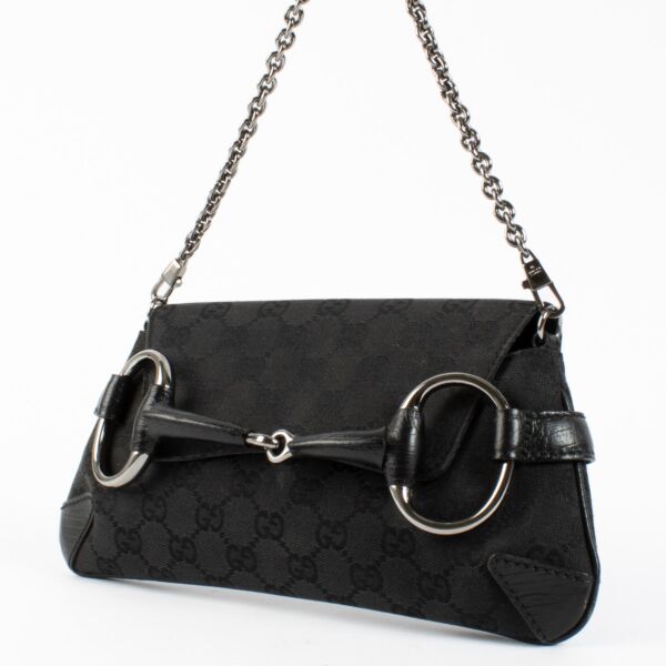 Gucci Black GG Canvas Horsebit Chain Bag