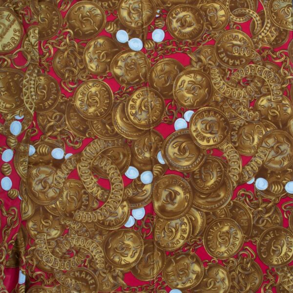 Chanel Gold Medallion Red XL Silk Scarf