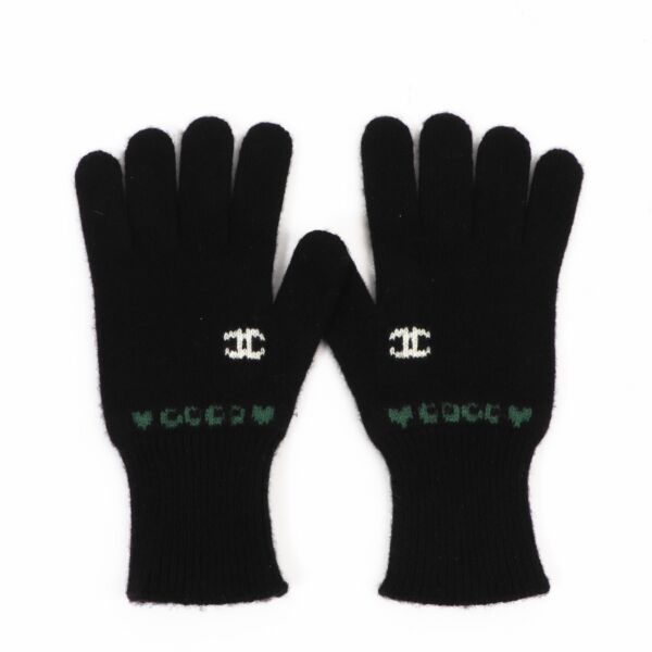 Chanel Logo Black Wool/Cashmere Gloves