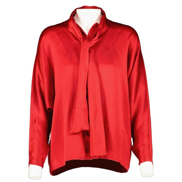 Christian Dior Vintage Red Silk Satin Neck Tie Shirt