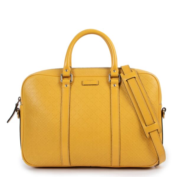 Shop designer vintage luxury Gucci Yellow Bright Diamante Leather Briefcase at Labellov