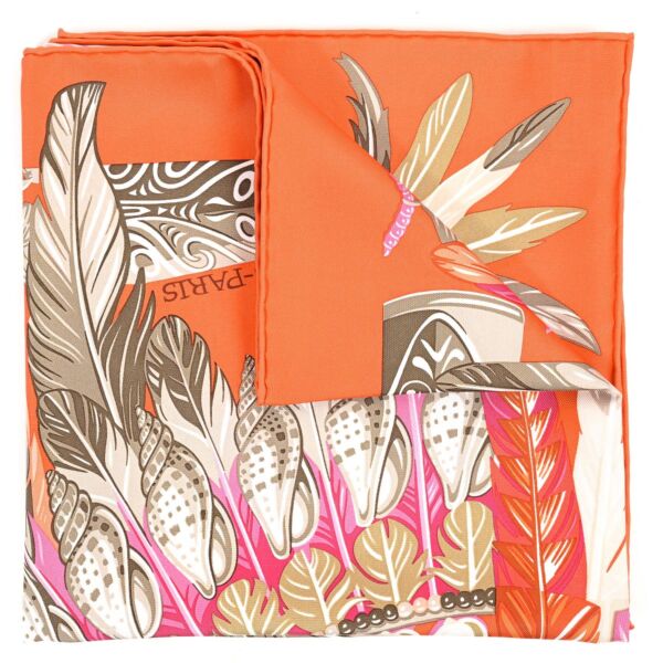 Hermès Orange Danse Pacifique 90 Silk Scarf