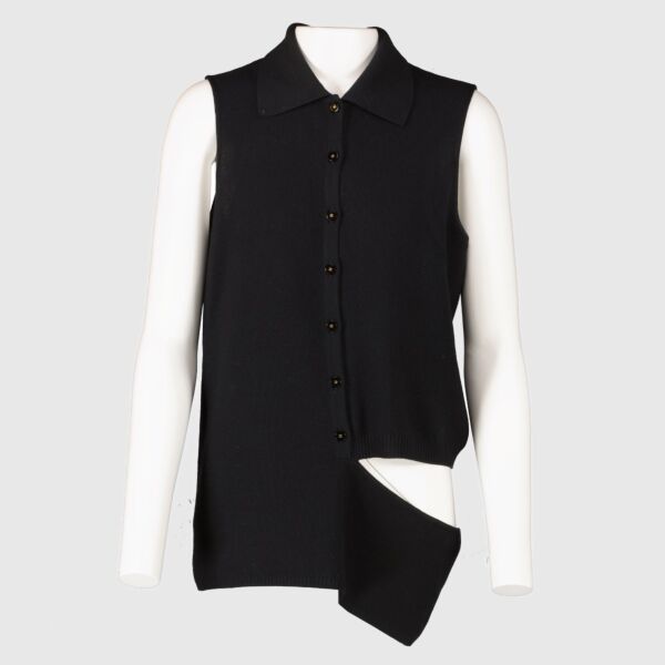 authentic preloved The Chanel 02C Black Cut Out Sleeveless Polo Top on Labellov.com