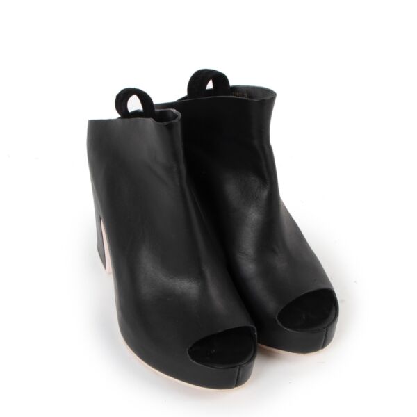 Balenciaga Black Leather Peep-toe Boots - size 39