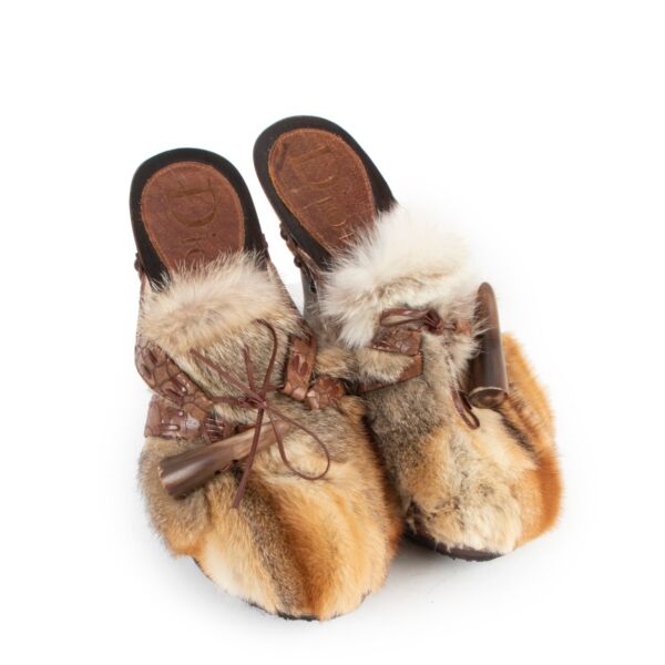 Christian Dior Brown Rabbit Fur Clog Sandals - Size 39 
