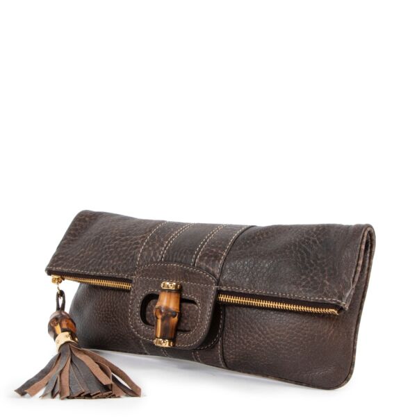 Gucci Brown Leather Bamboo Clutch