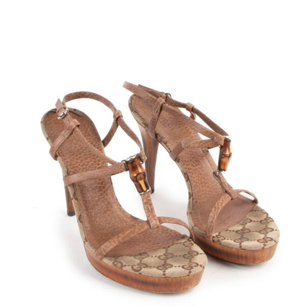 Gucci GG Canvas Bamboo Sandals - Size 38