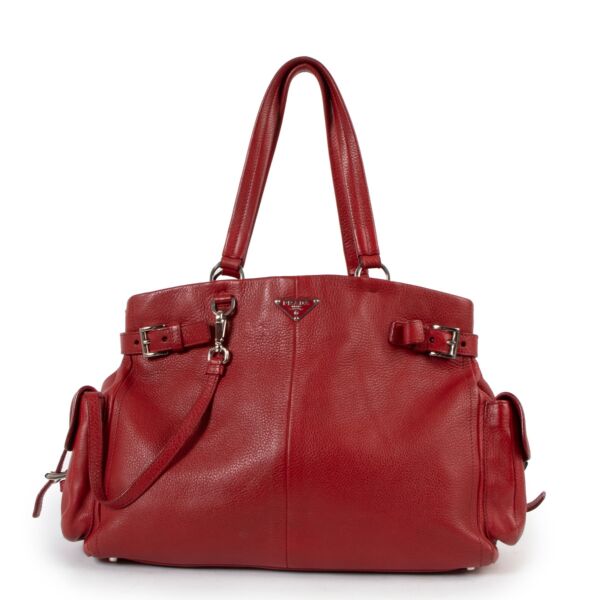 Prada Red Vitello Daino Belted Shoulder Bag