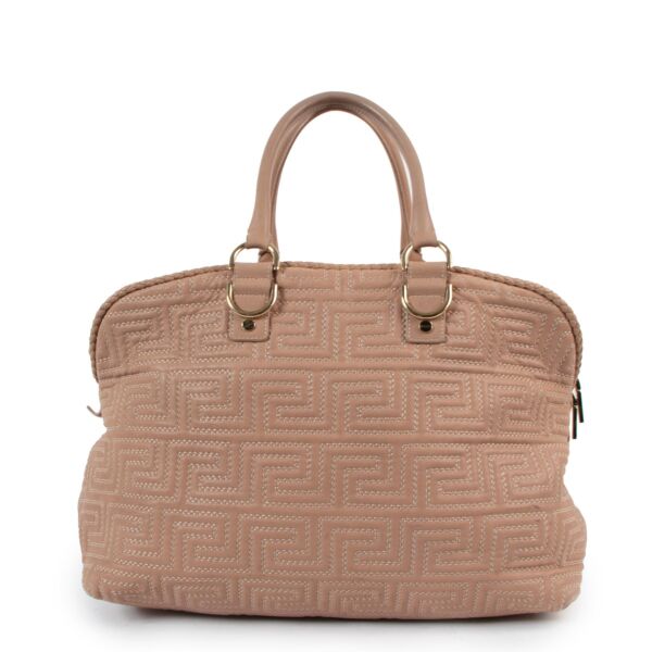 Versace Nude Quilted Greca Leather Handbag