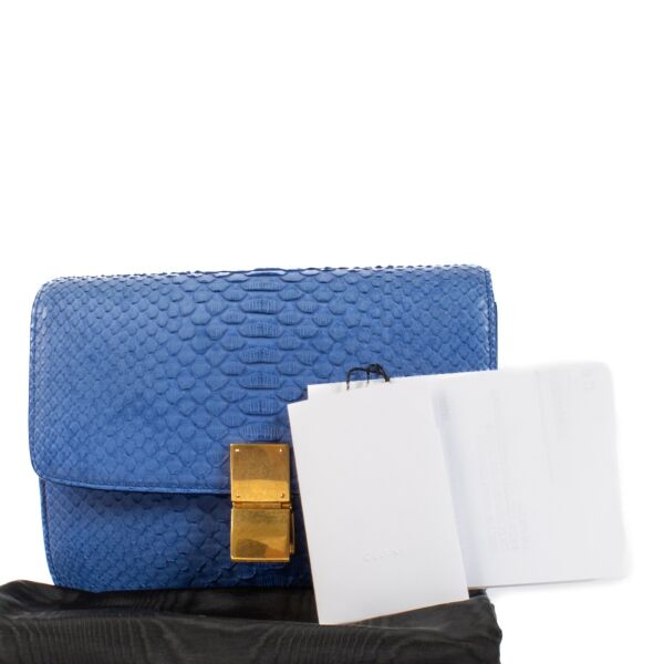Celine Royal Blue Python Medium Classic Box Clutch
