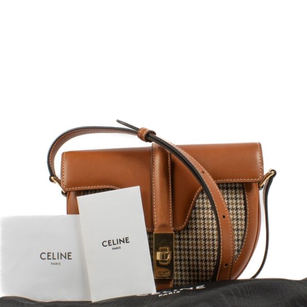 Celine Natural Calfskin/Houndstooth Tweed Small Besace 16 Bag