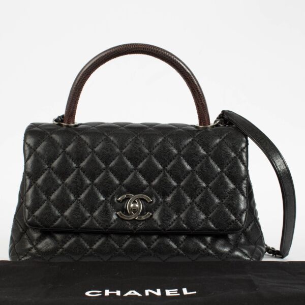 Chanel Black Caviar/Lizard Wild Stitch Medium Coco Handle Bag