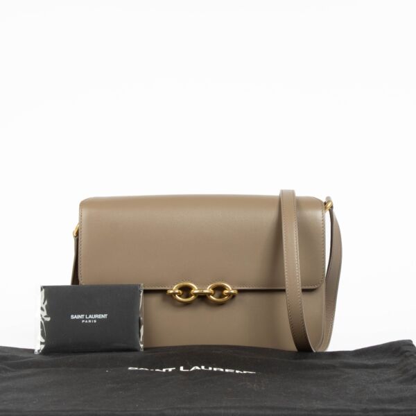 Saint Laurent Taupe Lambskin Maillon Crossbody Bag