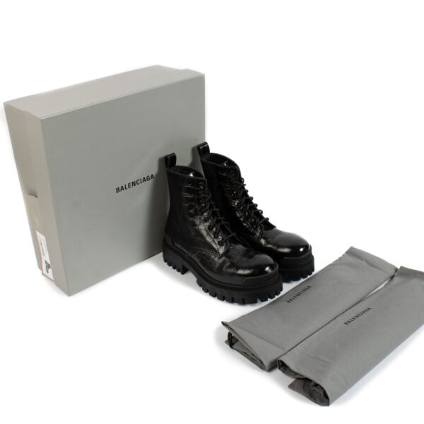 Balenciaga Black Croc Embossed Strike Boots - size 37.5